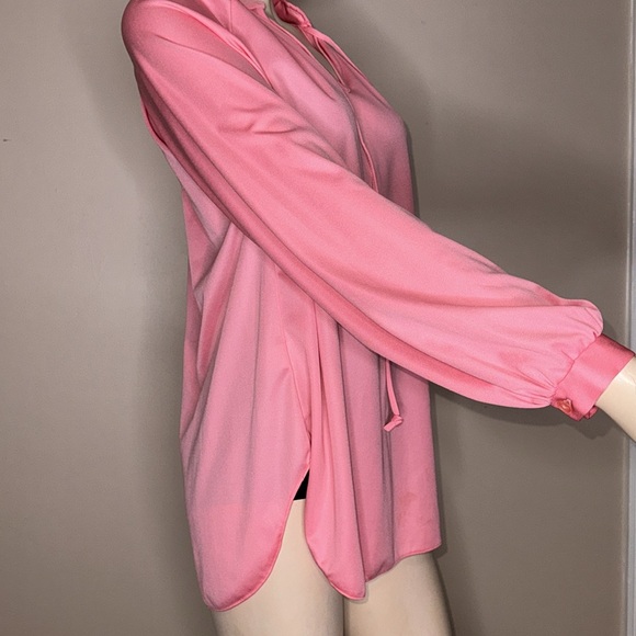 Vintage Pink Long Sleeve Polyester Blouse - Picture 8 of 16